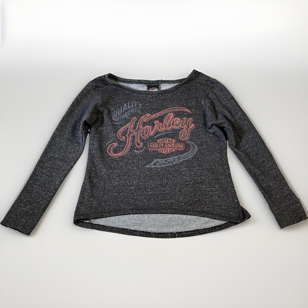 Harley Davidson Grand Cayman Top Womens M Gray Marled Boat Neck Biker Indie 2015